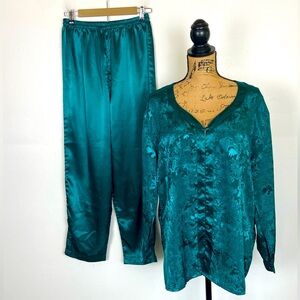 Victoria's Secret Vintage Gold Label Satin Pajama Size M Emerald Jacquard Retro